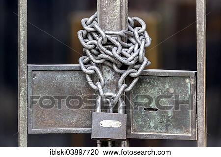 "Chain with padlock on an iron gate, Budapest, Hungary, Europe" View Large Photo Image Stock Image - "Chain with padlock on an iron gate, Budapest, Hungary, Europe". Fotosearch