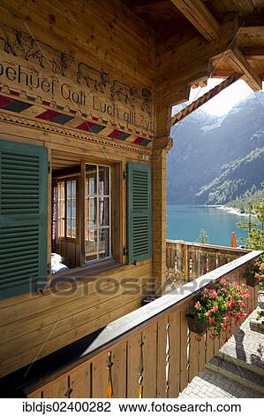Stock Image - "Chalet, Oeschinensee lake, Kandersteg, Bernese Oberland, Canton of Bern, Switzerland, Europe". Fotosearch