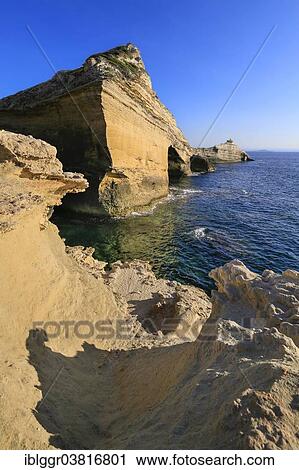 Stock Image - "Chalk cliffs, Cape Pertusato, Bonifacio, Corse-du-Sud, Corsica, France, Europe". Fotosearch