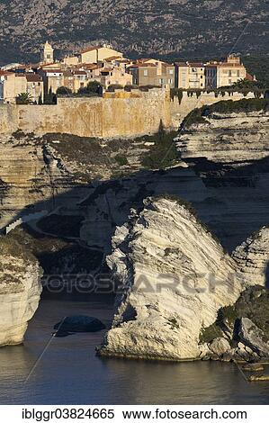 Stock Photography - "Chalk cliffs in the morning light, Bonifacio, Corse-du-Sud, Corsica, France, Europe". Fotosearch