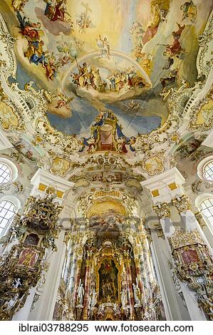 "Chancel and fresco on the domed ceiling by Johann Baptist Zimmermann, Wieskirche, Steingaden, Pfaffenwinkel, Upper Bavaria, Bavaria, Germany, Europe" View Large Photo Image Stock Photography - "Chancel and fresco on the domed ceiling by Johann Baptist Zimmermann, Wieskirche, Steingaden, Pfaffenwinkel, Upper Bavaria, Bavaria, Germany, Europe". Fotosearch