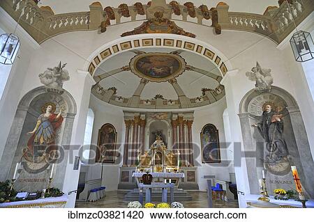 Stock Image - "Chancel of the Parish Church of St. Margaret, from 1791, ceiling painting by Alois Keller from 1820, Kleinweiler, Upper Allgau, Bavaria, Germany, Europe". Fotosearch