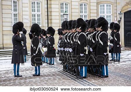 "Changing of the guard, royal bodyguards, ceremony outside Amalienborg royal palace, Copenhagen, Capital Region of Denmark, Denmark, Europe" View Large Photo Image Picture - "Changing of the guard, royal bodyguards, ceremony outside Amalienborg royal palace, Copenhagen, Capital Region of Denmark, Denmark, Europe". Fotosearch