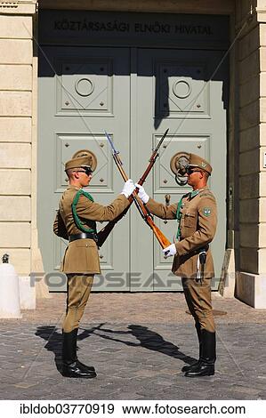 "Changing of the guards in front of the Presidential Palace Sandor Palace on Castle Hill, Budapest, Hungary, Europe" View Large Photo Image Stock Photo - "Changing of the guards in front of the Presidential Palace Sandor Palace on Castle Hill, Budapest, Hungary, Europe". Fotosearch