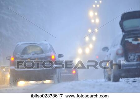 Stock Photo - "Chaotic snow conditions on the A-road No. 4 in the Harz mountains near Torfhaus, Lower Saxony, Germany, Europe". Fotosearch