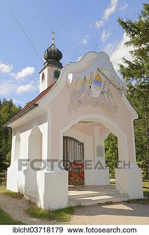 Stock Photo - "Chapel of Mary Queen, near Mittenwald, Werdenfelser Land, Upper Bavaria, Bavaria, Germany, Europe". Fotosearch
