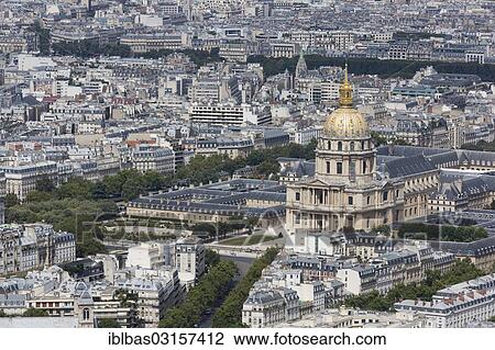 Stock Image - "Chapel of Saint-Louis-des-Invalides seen from Tour Montparnasse tower, Paris, Ile-de-France, France, Europe". Fotosearch