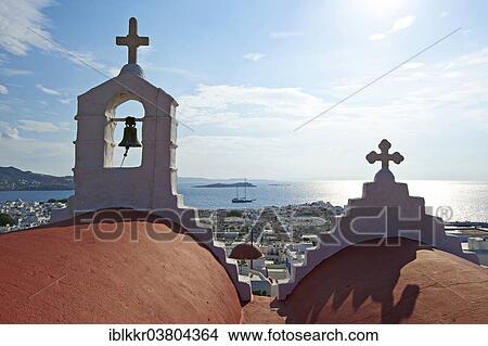 Picture - "Chapel overlooking Mykonos Town, Mykonos, Cyclades, Greece, Europe". Fotosearch