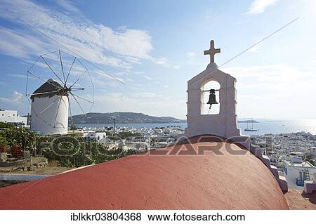 Stock Photo - "Chapel overlooking Mykonos Town, Mykonos, Cyclades, Greece, Europe". Fotosearch