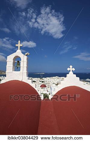 Stock Photo - "Chapel overlooking Mykonos Town, Mykonos, Cyclades, Greece, Europe". Fotosearch