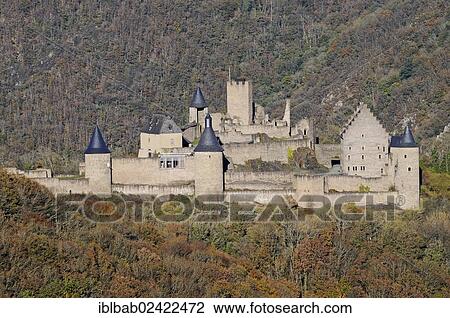 Stock Image - Chateau de Bourscheid, Bourscheid Castle, Bourscheid, Luxembourg, Europe, PublicGround, Europe. Fotosearch