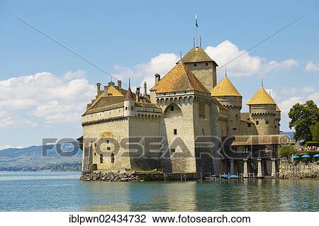 Stock Image - "Chateaux Chillion on Lac Leman, Montreux, Vaud, Switzerland, Europe". Fotosearch