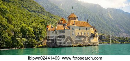 Stock Image - "Chateaux Chillion on Lac Leman, Montreux, Vaud, Switzerland, Europe". Fotosearch