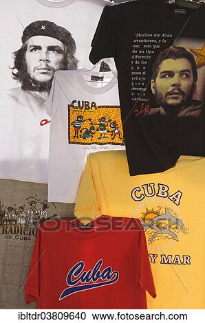 Stock Image - "Che Guevara T-shirts in a shop, Havana, Cuba, North America". Fotosearch