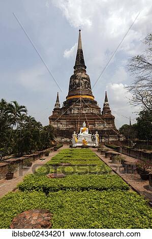 Stock Image - "Chedi Chaya Mongkol, Wat Yai Chai Mongkon, Ayutthaya, Thailand, Asia". Fotosearch