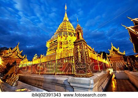 "Chedi in the evening at Wat Doi Suthep Buddhist temple, Chiang Mai, Thailand, Asia" View Large Photo Image Stock Image - "Chedi in the evening at Wat Doi Suthep Buddhist temple, Chiang Mai, Thailand, Asia". Fotosearch