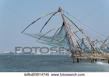 Stock Photography - "Cheena vala or Chinese fishing nets, Fort Kochi, Kochi, Kerala, India, Asia". Fotosearch