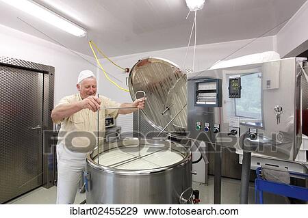 "Cheesemaker during the production of goat cheese at the Goas-Alm cheese factory, Goas-Alm, Mittenwald, Upper Bavaria, Bavaria, Germany, Europe" View Large Photo Image Stock Photo - "Cheesemaker during the production of goat cheese at the Goas-Alm cheese factory, Goas-Alm, Mittenwald, Upper Bavaria, Bavaria, Germany, Europe". Fotosearch