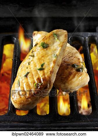 Stock Photo - Chicken fillets on a BBQ. Fotosearch