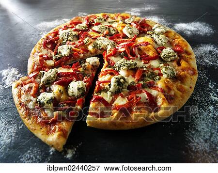 Stock Photo - Chicken topped pizza. Fotosearch