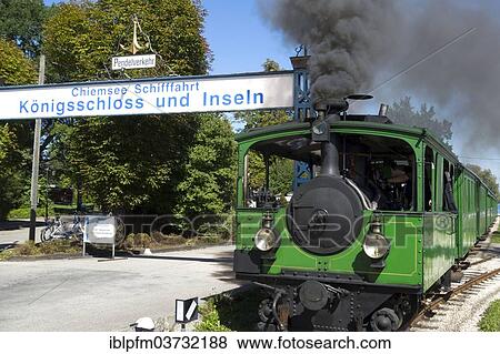 Stock Photo - "Chiemsee-Bahn tourist train, Chiemsee, Chiemgau, Upper Bavaria, Germany, Europe". Fotosearch