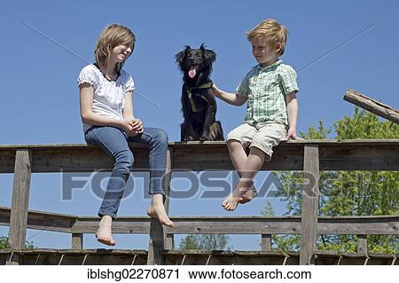 Children with a dog sitting on a fence View Large Photo Image Stock Image - Children with a dog sitting on a fence. Fotosearch
