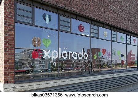 "Children's Museum """"Explorado"""", windows with lettering, Innenhafen, Duisburg, Ruhr district, North Rhine-Westphalia, Germany, Europe" View Large Photo Image Stock Photograph - "Children's Museum """"Explorado"""", windows with lettering, Innenhafen, Duisburg, Ruhr district, North Rhine-Westphalia, Germany, Europe". Fotosearch
