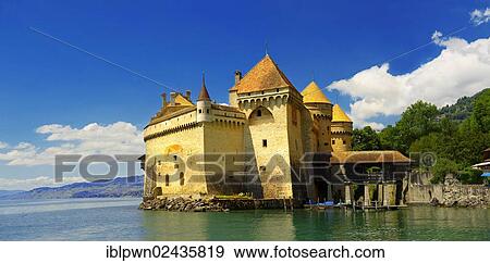 Stock Photo - "Chillon Castle on Lake Geneva, Montreux, Canton Vaud, Switzerland, Europe". Fotosearch