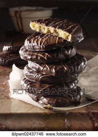 Stock Photograph - "Chocolate biscuits, stacked". Fotosearch