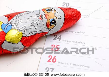 Chocolate Santa Claus on a German appointment calendar View Large Photo Image Stock Photography - Chocolate Santa Claus on a German appointment calendar. Fotosearch
