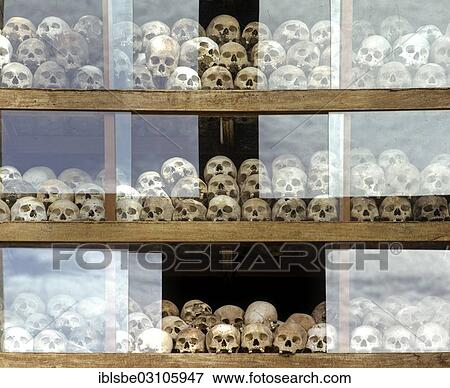 Stock Photo - "Choeung Ek, Killing Fields, pagoda for the 17000 victims of the Pol Pot regime, skulls, Choeung Ek, Phnom Penh, Phnom Penh Province, Cambodia, Asia". Fotosearch
