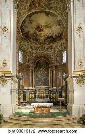 "Choir with high altar by Joseph Lindner, fresco and altarpiece by Martin Koller, baroque Church of the Assumption of St. Mary, Ettal Abbey, Ettal, Upper Bavaria, Bavaria, Germany, Europe" View Large Photo Image Stock Image - "Choir with high altar by Joseph Lindner, fresco and altarpiece by Martin Koller, baroque Church of the Assumption of St. Mary, Ettal Abbey, Ettal, Upper Bavaria, Bavaria, Germany, Europe". Fotosearch