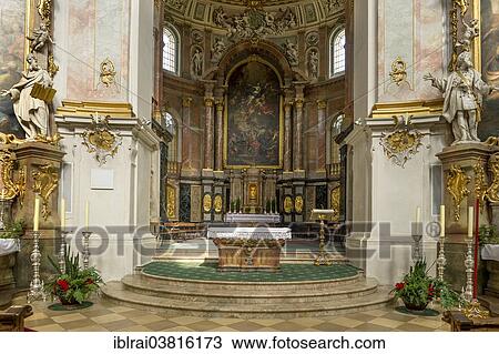 "Choir with high altar by Joseph Lindner, altarpiece by Martin Koller, baroque Church of the Assumption of St. Mary, Ettal Abbey, Ettal, Upper Bavaria, Bavaria, Germany, Europe" View Large Photo Image Stock Image - "Choir with high altar by Joseph Lindner, altarpiece by Martin Koller, baroque Church of the Assumption of St. Mary, Ettal Abbey, Ettal, Upper Bavaria, Bavaria, Germany, Europe". Fotosearch
