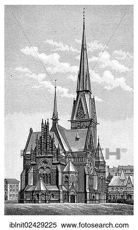 Stock Photography - "Christ Church in Eimsbuettel, illustration from Meyers Konversationslexikon, a German encyclopedia, 1897". Fotosearch
