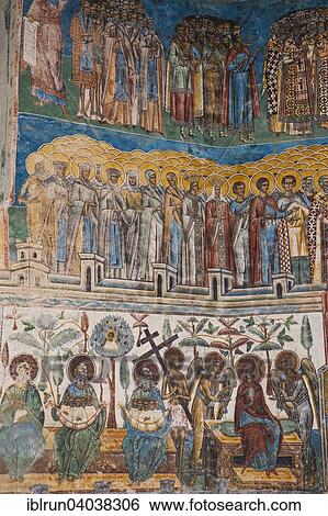 Stock Photograph - "Christian wall painting, Voronet Monastery, UNESCO World Heritage Site, Bucovina, Romania, Europe". Fotosearch