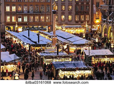 Stock Photo - "Christkindlmarkt Christmas market, St. Mary's Column, Marienplatz square, Munich, Upper Bavaria, Bavaria, Germany, Europe". Fotosearch