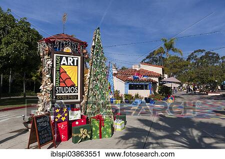 "Christmas decoration on the street, Spanish Village, Balboa Park, San Diego, California, USA" View Large Photo Image Stock Image - "Christmas decoration on the street, Spanish Village, Balboa Park, San Diego, California, USA". Fotosearch