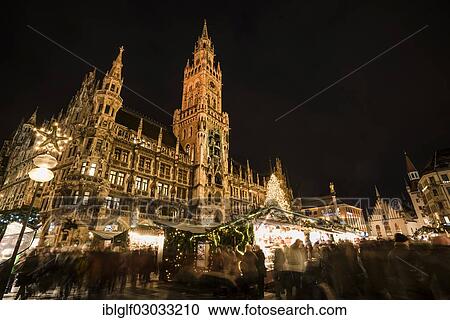 Stock Image - "Christmas market at Marienplatz square with the town hall and a Christmas tree, historic center, Munich, Upper Bavaria, Bavaria, Germany, Europe". Fotosearch