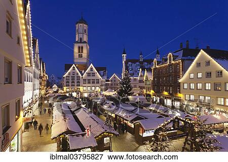 Stock Photo - "Christmas market at the Martinskirche church in the market square of Biberach an der Riss, Upper Swabia, Baden-Wurttemberg, Germany, Europe". Fotosearch