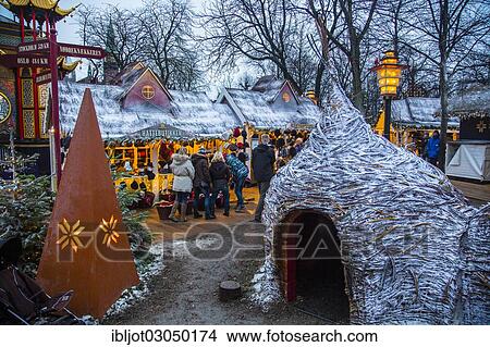 Picture - "Christmas market in Tivoli Gardens amusement park, city centre, Copenhagen, Capital Region of Denmark, Denmark, Europe". Fotosearch