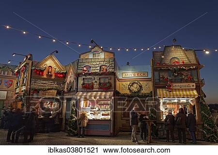 Stock Image - "Christmas market on Burgplatz square, historic town centre, Dusseldorf, North Rhine-Westphalia, Germany, Europe". Fotosearch