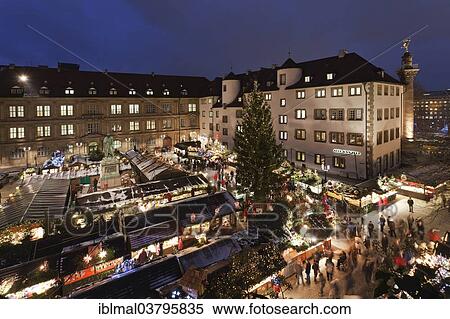 Stock Photography - "Christmas market on Schillerplatz square, Stuttgart, Baden-Wurttemberg, Germany, Europe". Fotosearch