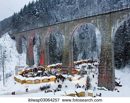 Stock Photo - "Christmas market, Ravenna Bridge, Ravenna Gorge, Ravenna gorge, Schwarzwald, Black Forest, Baden-Wurttemberg, Germany, Europe". Fotosearch