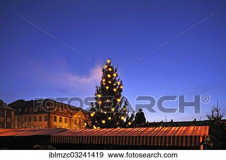 "Christmas tree with stars at the Christmas market on Schlossplatz square, at dusk, Erlangen, Middle Franconia, Bavaria, Germany, Europe" View Large Photo Image Stock Photo - "Christmas tree with stars at the Christmas market on Schlossplatz square, at dusk, Erlangen, Middle Franconia, Bavaria, Germany, Europe". Fotosearch