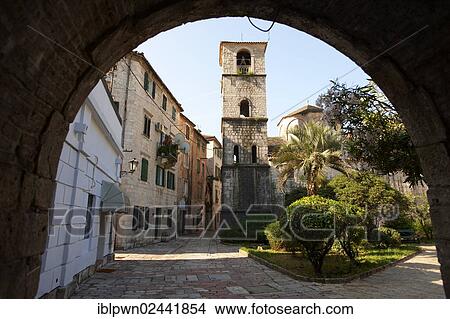 Picture - "Chuch of St. Marija Koldata, seen through town gate, Kotor, Monte, Europe". Fotosearch