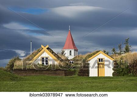 "Church and sod houses, turf buildings, Glaumbaer or Glaumbaer Museum, Northwestern Region, Iceland, Europe" View Large Photo Image Stock Photo - "Church and sod houses, turf buildings, Glaumbaer or Glaumbaer Museum, Northwestern Region, Iceland, Europe". Fotosearch