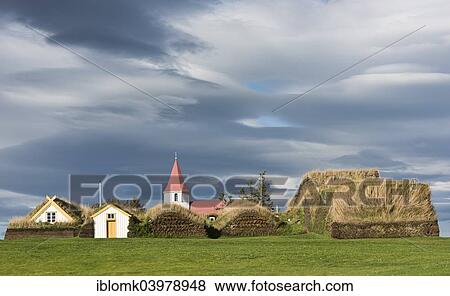 "Church and sod houses, turf buildings, Glaumbaer or Glaumbaer Museum, Northwestern Region, Iceland, Europe" View Large Photo Image Stock Photo - "Church and sod houses, turf buildings, Glaumbaer or Glaumbaer Museum, Northwestern Region, Iceland, Europe". Fotosearch