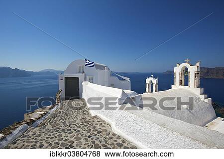 Stock Photo - "Church in Oia, Santorini, Cyclades, Greece, Europe". Fotosearch