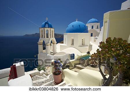 Stock Photograph - "Church in Oia, Santorini, Cyclades, Greece, Europe". Fotosearch