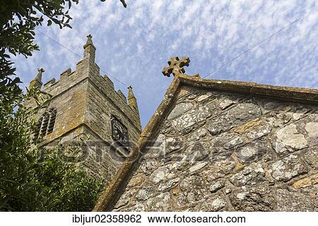Stock Image - "Church in Perranuthnoe, Cornwall, England, Great Britain, Europe". Fotosearch